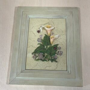 3D Floral Calla Lilies & Lady bugs Resin Wall Art with Cream Frame